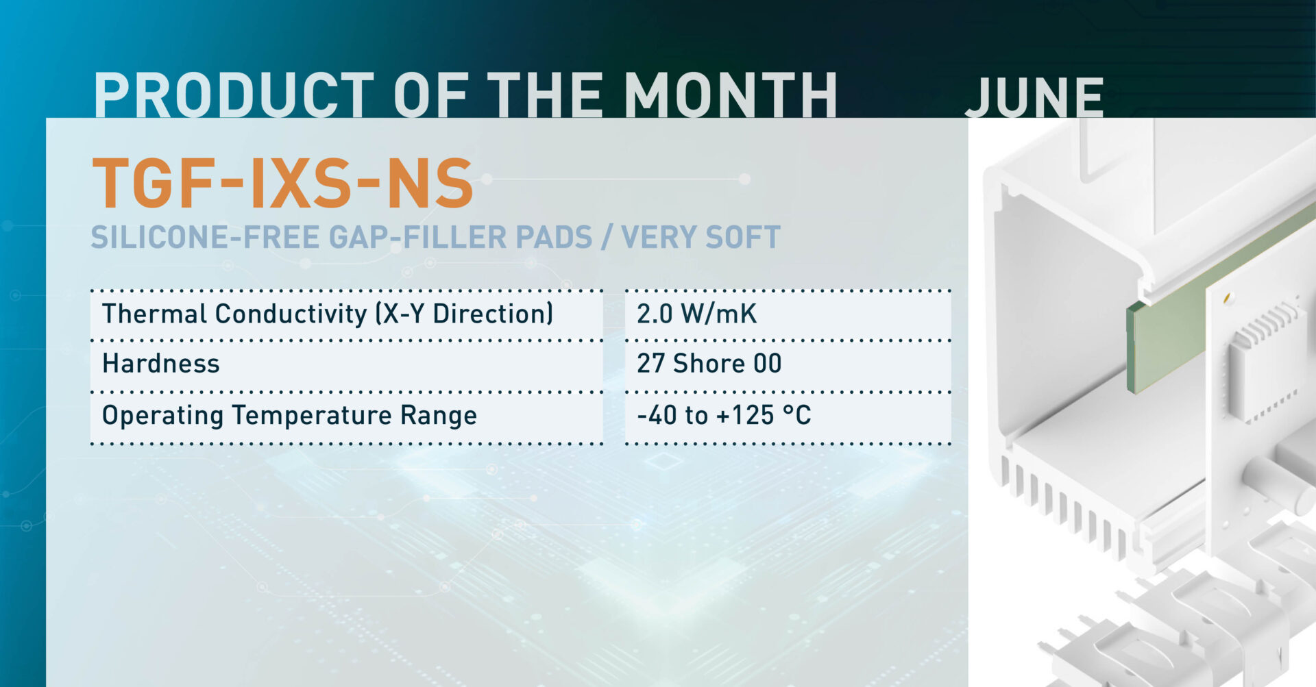 TGF-IXS-NS
SILICONE-FREE GAP-FILLER PADS / VERY SOFT